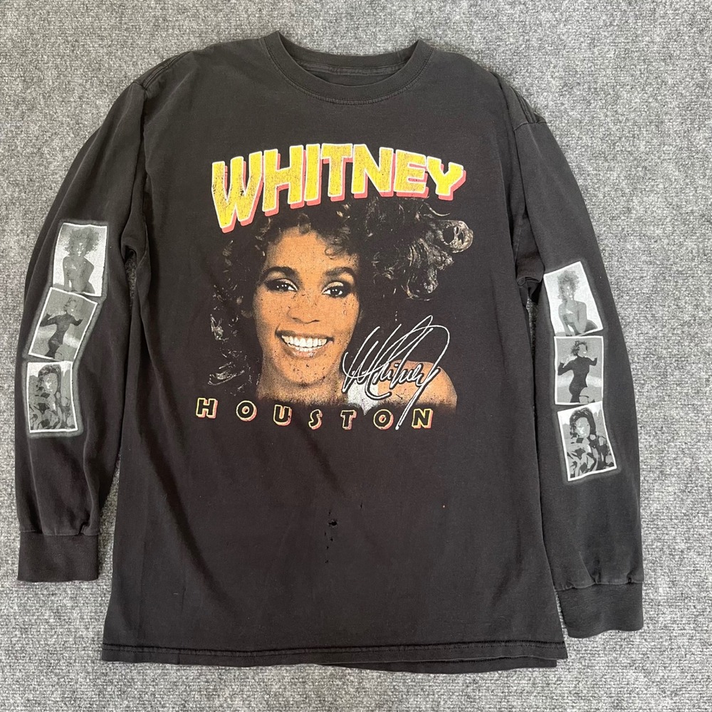 Whitney Houston Long Sleeve Graphic T-Shirt Faded Black M/L 2021 Whit Nip Inc
